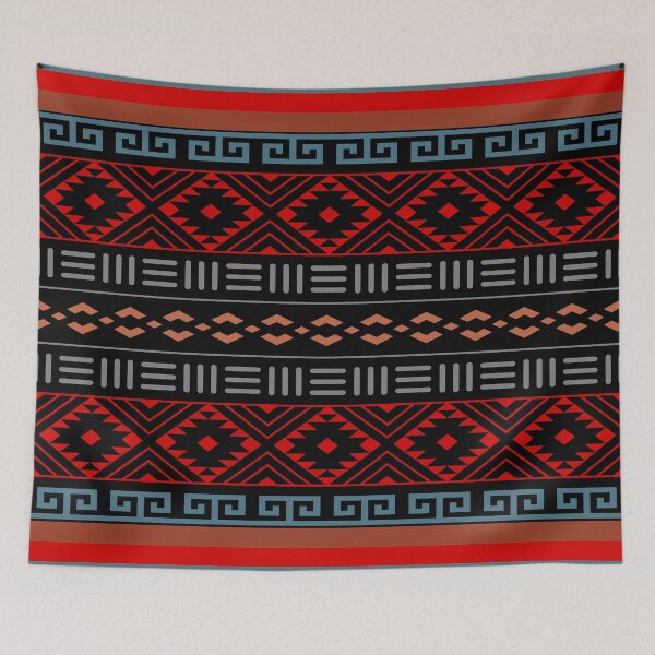 Item preview, Aztec Tribal Pattern Blues, Red, Browns, And Black designed and sold by handsoftime2020.