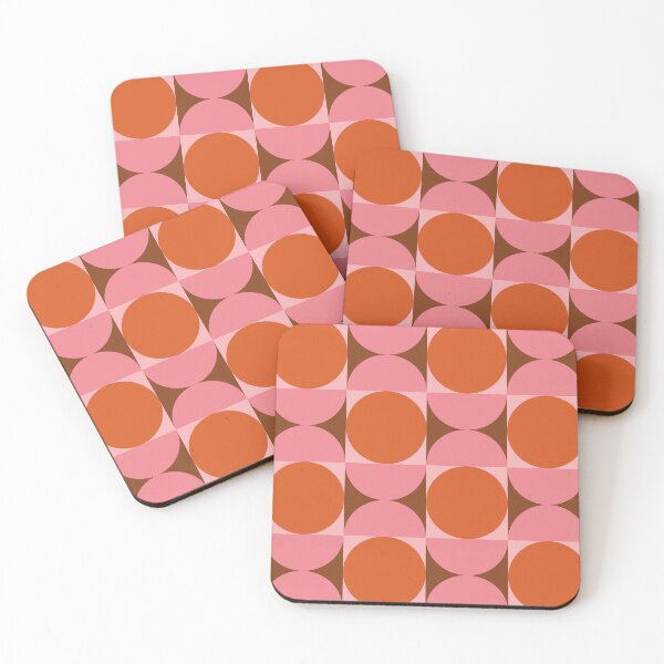 Item preview,  Minimalist Mid century modern abstract circles and half circles pattern in pink and orange  designed and sold by Yasminepatterns .