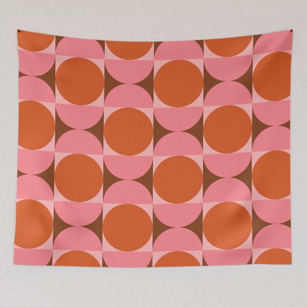 Item preview,  Minimalist Mid century modern abstract circles and half circles pattern in pink and orange  designed and sold by Yasminepatterns .