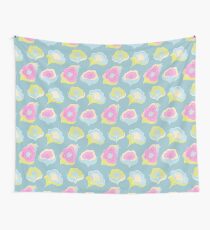 Blue pattern with pink, yellow and blue flowers. Wall Tapestry