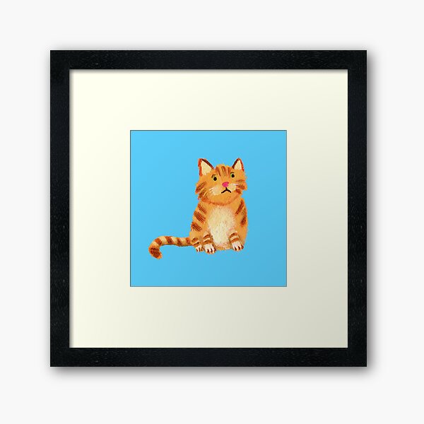 Ginger Cat on blue Framed Art Print