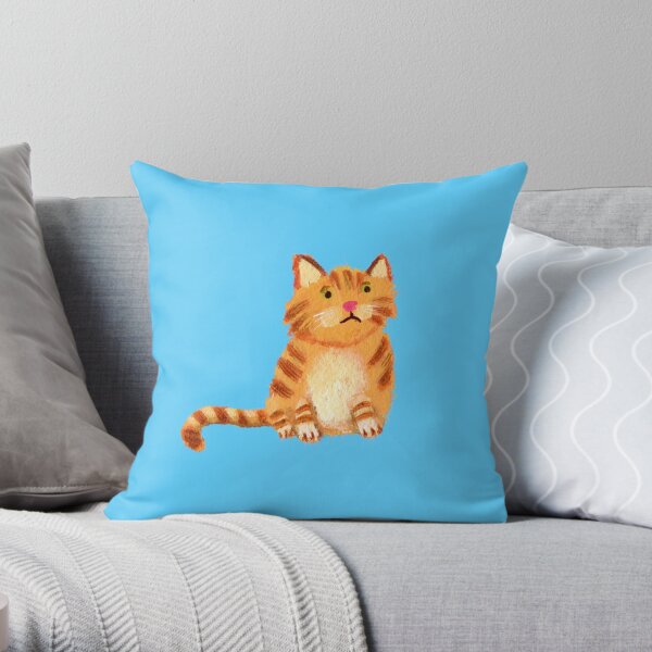 Ginger Cat on blue Throw Pillow