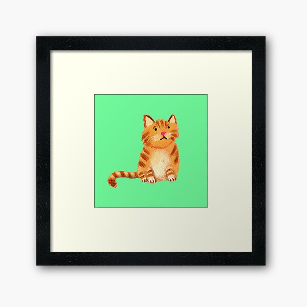 Ginger Cat on green Framed Art Print