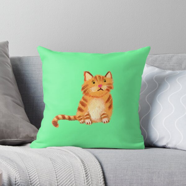 Ginger Cat on green Throw Pillow