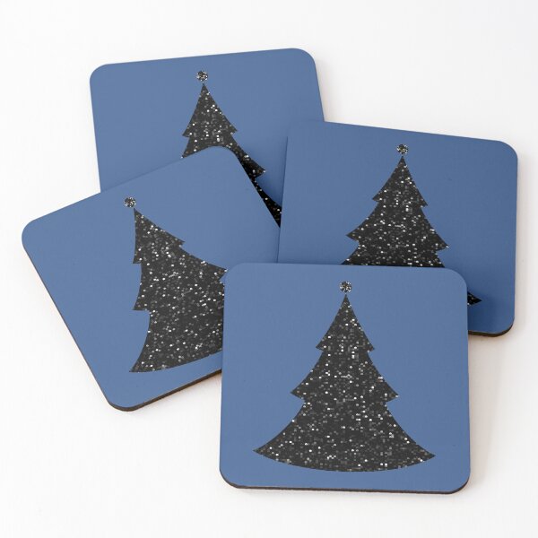 Item preview, Printed image of sparkling black sequins Xmas tree on classic blue background designed and sold by JaReVa.