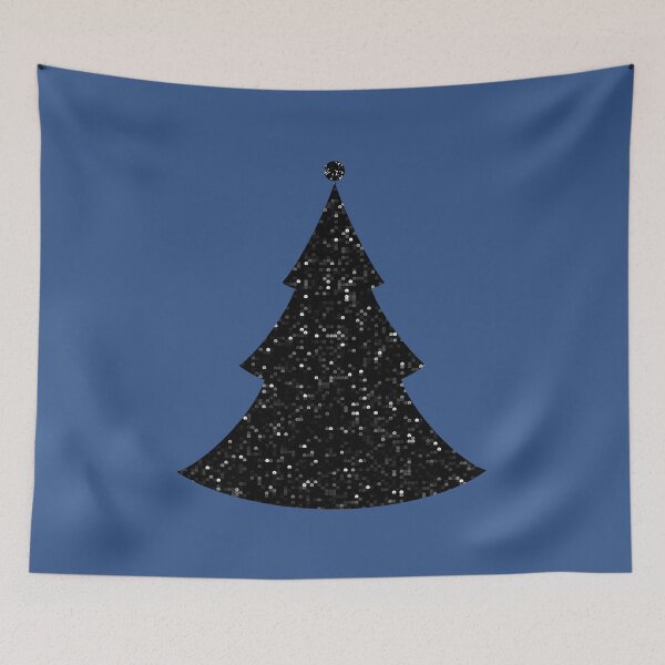 Item preview, Printed image of sparkling black sequins Xmas tree on classic blue background designed and sold by JaReVa.