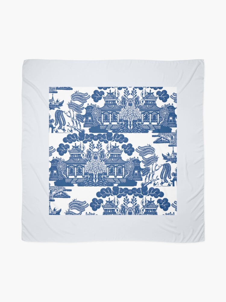 Alternate view of Blue Willow Chinoiserie Blue And White Porcelain Inspiration Scarf
