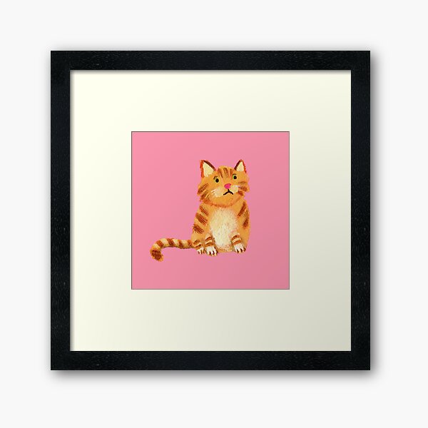 Ginger Cat on pink Framed Art Print