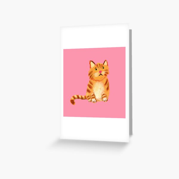 Ginger Cat on pink Greeting Card