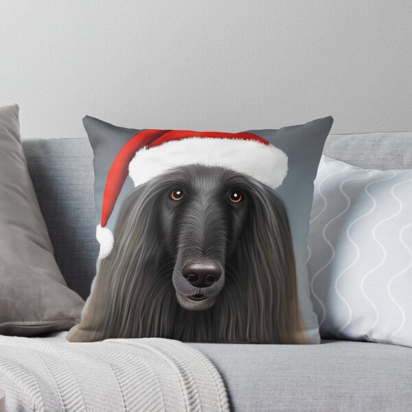 Aperçu de l'œuvre Chien afghan de Noël portant un chapeau de Père Noël créée et vendue par ZenEverAI.