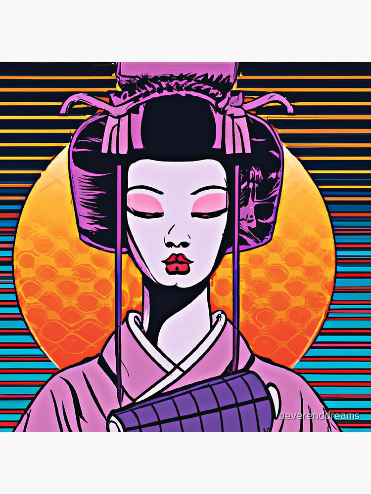 Retro Japanese Geisha Girl Vaporwave Cyberpunk Popart Urban Style Sticker For Sale By 8408