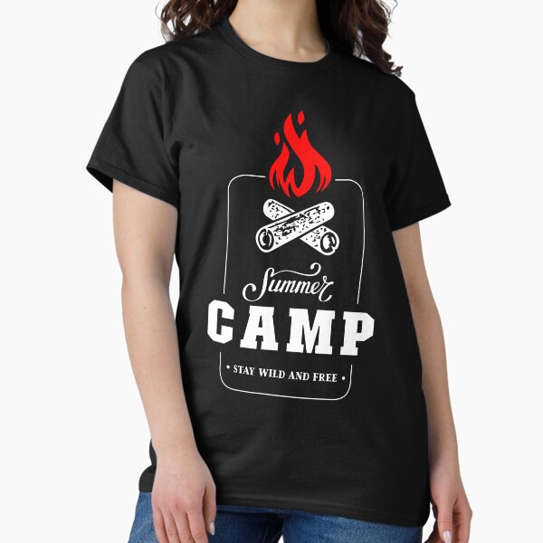 Item preview, Summer Camp Stay Wild and Free Camping Wildlife Born to Camp Forced To Work Dark Background Camping Campfire Summer Design designed and sold by activlifewear.