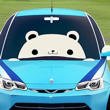 Chibi Bear Driving Compact Car | Sticker