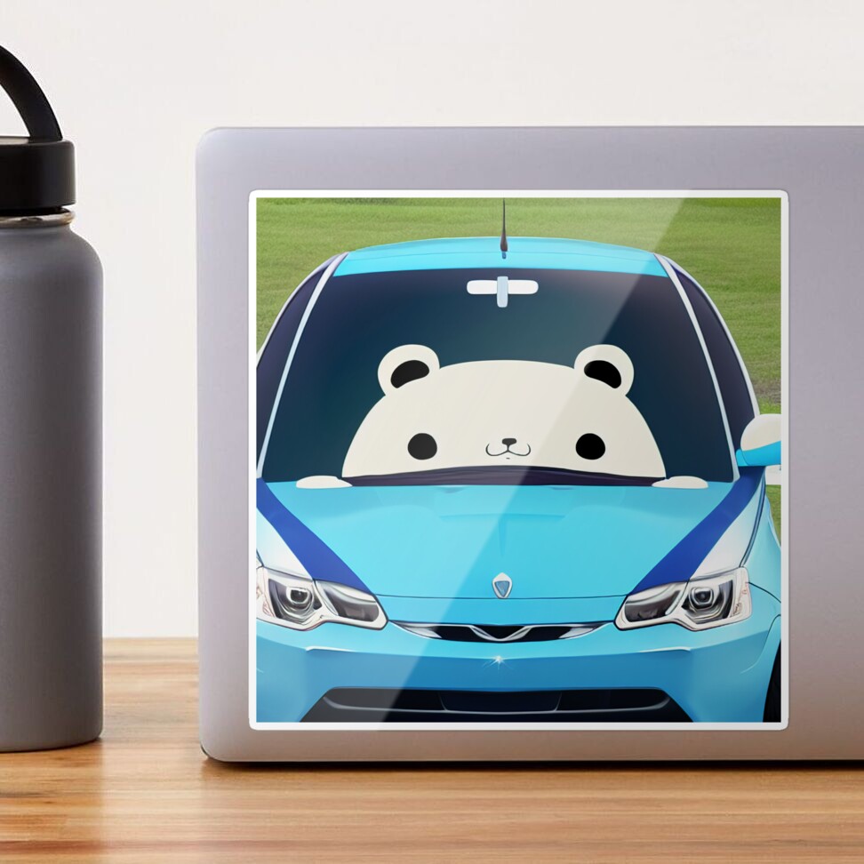 Chibi Bear Driving Compact Car | Sticker