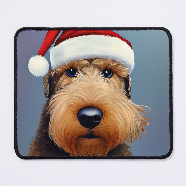 Item preview, Christmas Airedale Terrier Wearing A Santa Hat designed and sold by ZenEverAI.