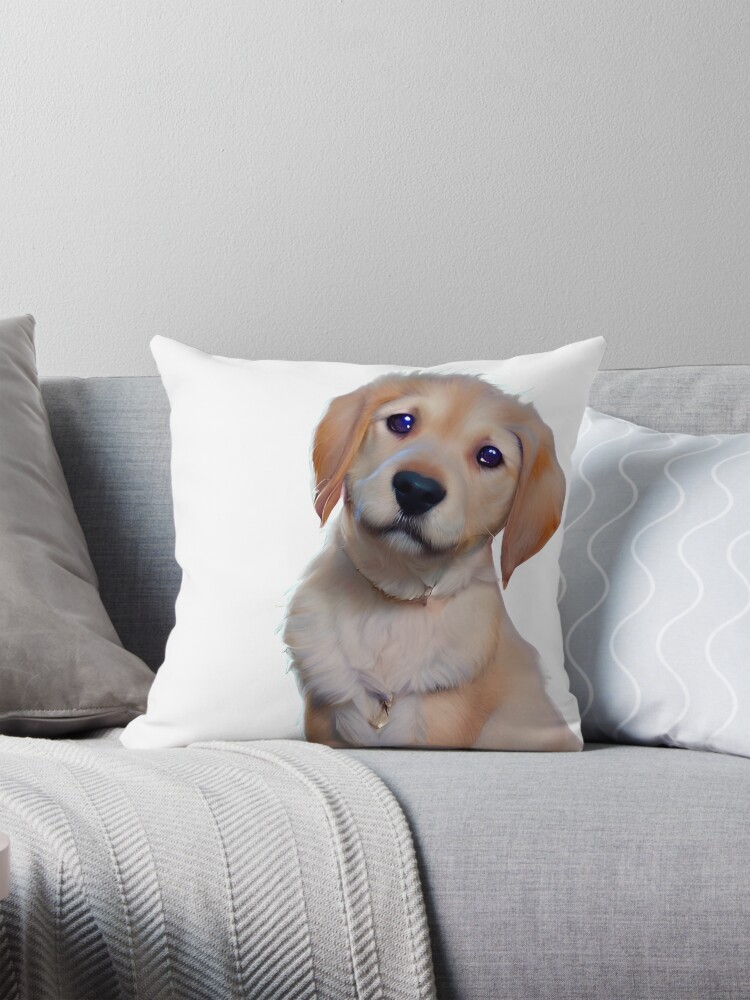 Cachorro de perro Golden Retriever, triste pero dispuesto Cojín