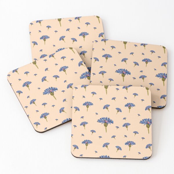 Artikelvorschau, Flower blue violet pattern hand drawn watercolor peach entworfen und verkauft von Yana Mustafina | Boho Soulful Designs.