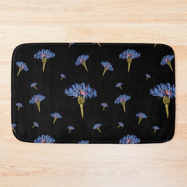 Aperçu de l'œuvre Flower blue violet pattern hand drawn watercolor black créée et vendue par Yana Mustafina | Boho Soulful Designs.