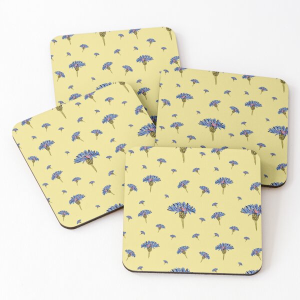 Aperçu de l'œuvre Flower blue violet pattern hand drawn watercolor yellow créée et vendue par Yana Mustafina | Boho Soulful Designs.
