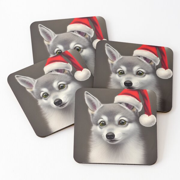 Item preview, Christmas Alaskan Klee Kai Wearing A Santa Hat designed and sold by ZenEverAI.