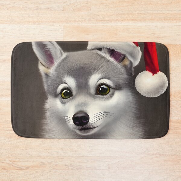 Item preview, Christmas Alaskan Klee Kai Wearing A Santa Hat designed and sold by ZenEverAI.