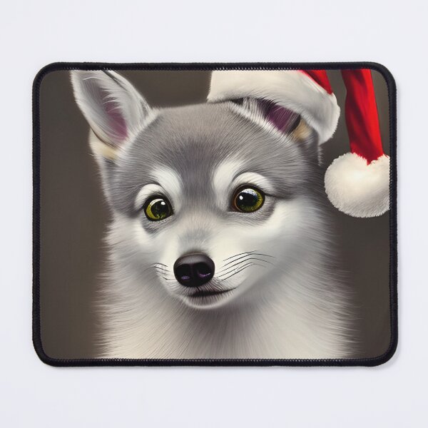 Item preview, Christmas Alaskan Klee Kai Wearing A Santa Hat designed and sold by ZenEverAI.