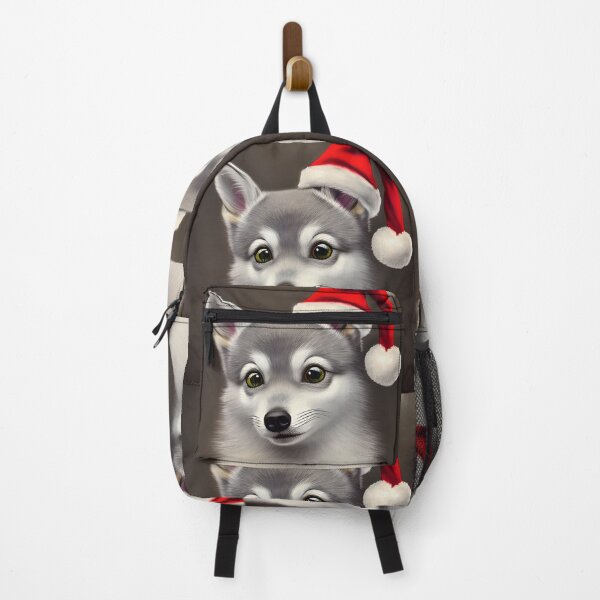 Item preview, Christmas Alaskan Klee Kai Wearing A Santa Hat designed and sold by ZenEverAI.