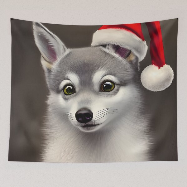 Item preview, Christmas Alaskan Klee Kai Wearing A Santa Hat designed and sold by ZenEverAI.
