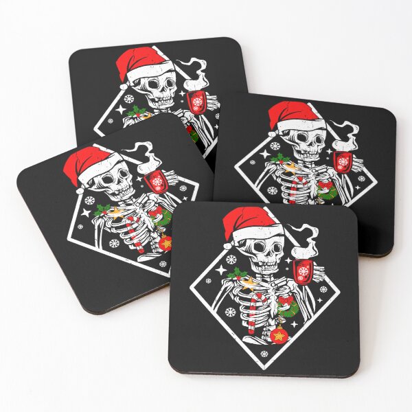 Item preview, Funny Vintage Christmas Skeleton With Smiling Skull Drinking Coffee Latte Hot Cocoa Lover designed and sold by GraphifyArt.