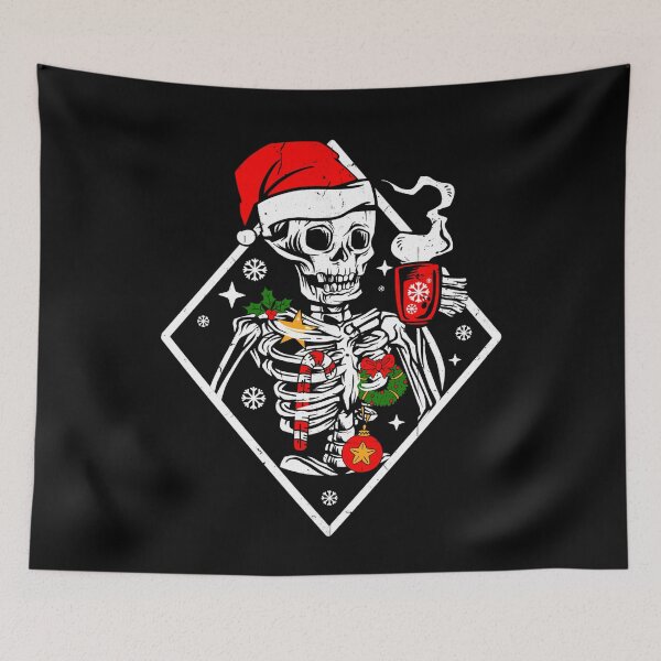 Item preview, Funny Vintage Christmas Skeleton With Smiling Skull Drinking Coffee Latte Hot Cocoa Lover designed and sold by GraphifyArt.