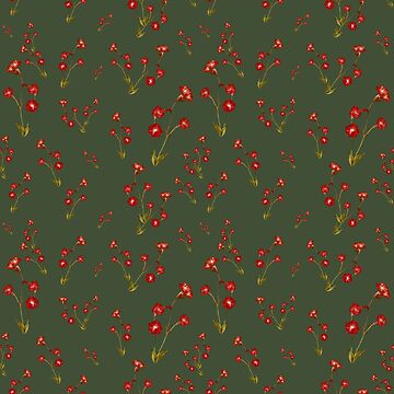 Imagen de la obra Flower red pattern a cute watercolor illustration green de Yana Mustafina | Boho Soulful Designs