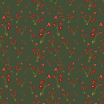 Imagen de la obra Flower red pattern a cute watercolor illustration green de Yana Mustafina | Boho Soulful Designs