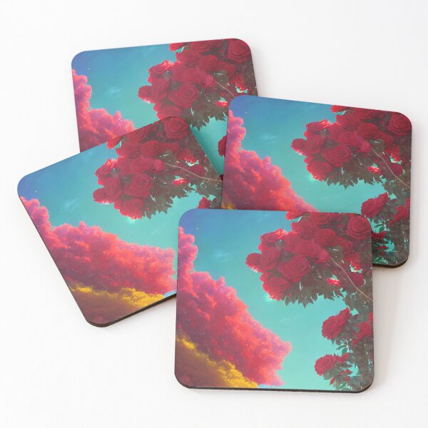 Item preview, Blue sky with yellow and red tree with a large bouquet of red roses designed and sold by ValleyDream.
