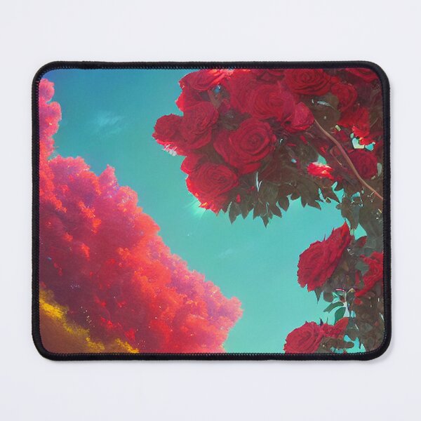 Item preview, Blue sky with yellow and red tree with a large bouquet of red roses designed and sold by ValleyDream.