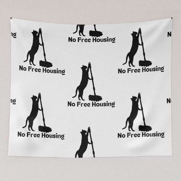 Item preview, No Free Housing Cat Doing Chores designed and sold by Pink Ribbon.