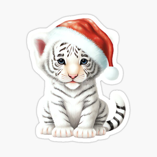 Whimsical Ultra Cute Baby White Tiger Wearing a Santa Hat in a Winter  Landscape · Creative Fabrica