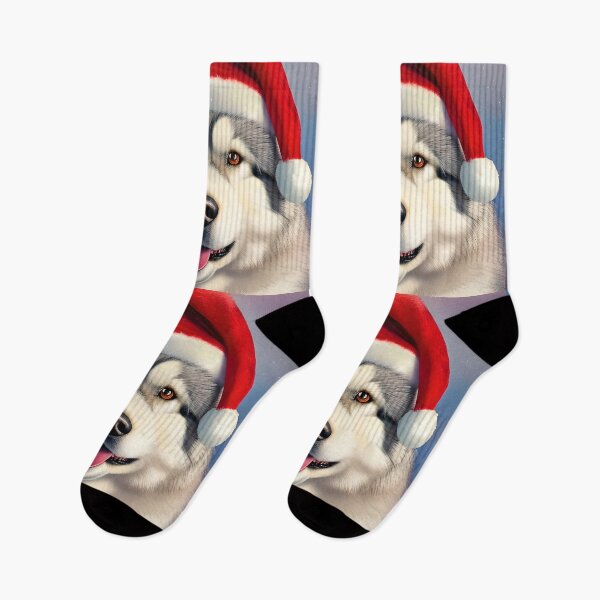 Item preview, Christmas Alaskan Malamute Wearing A Santa Hat designed and sold by ZenEverAI.