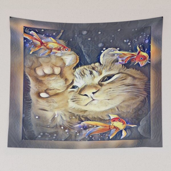 Item preview, Ginger cat and goldfishs designed and sold by Cyberomiz.
