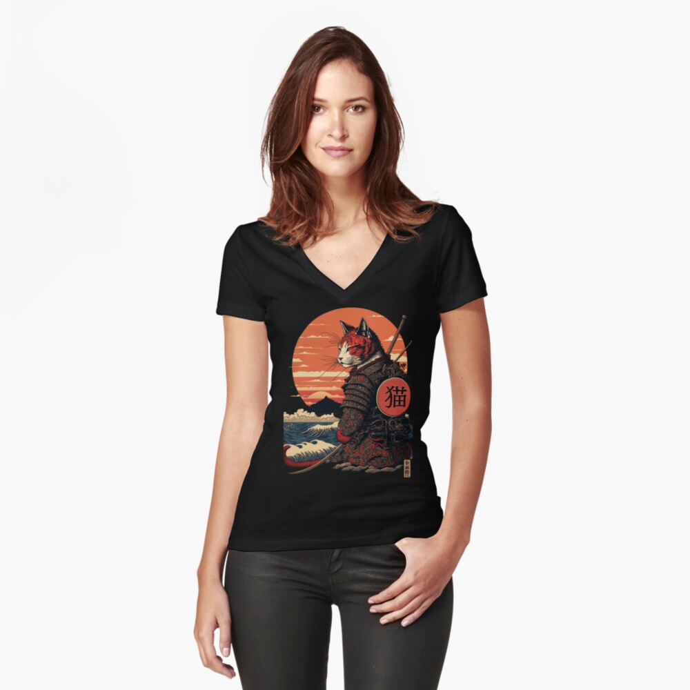 Item preview, Fitted V-Neck T-Shirt designed and sold by TheSamuraiCat.