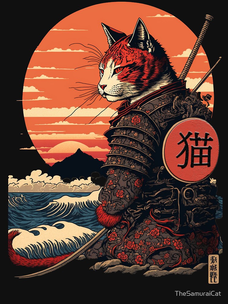 Thumbnail 7 of 7, Essential T-Shirt, Ukiyo e Samurai Cat designed and sold by TheSamuraiCat.