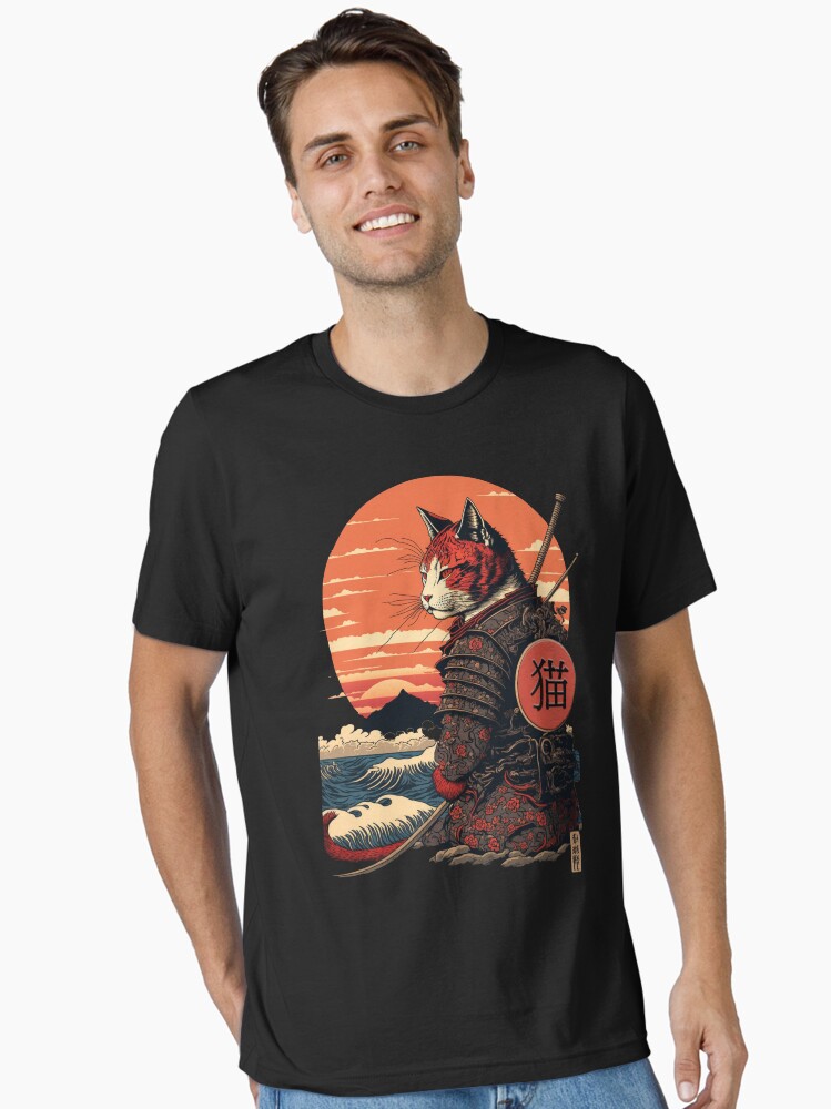 Thumbnail 2 of 7, Essential T-Shirt, Ukiyo e Samurai Cat designed and sold by TheSamuraiCat.