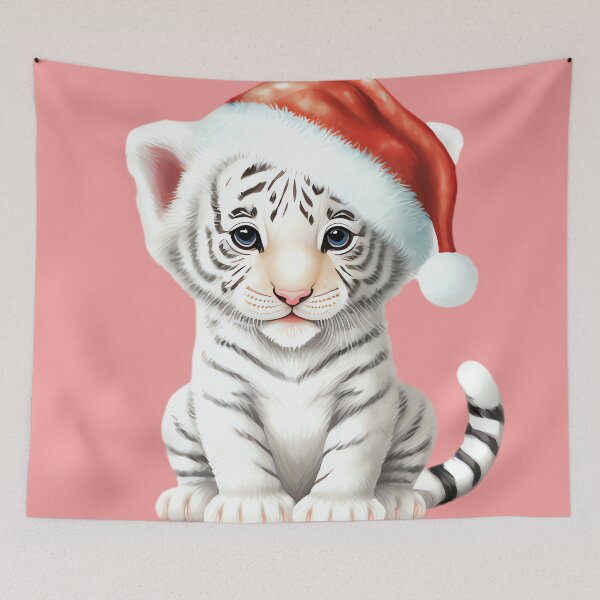 Item preview, White baby tiger with Santa hat designed and sold by MAV-Arts.