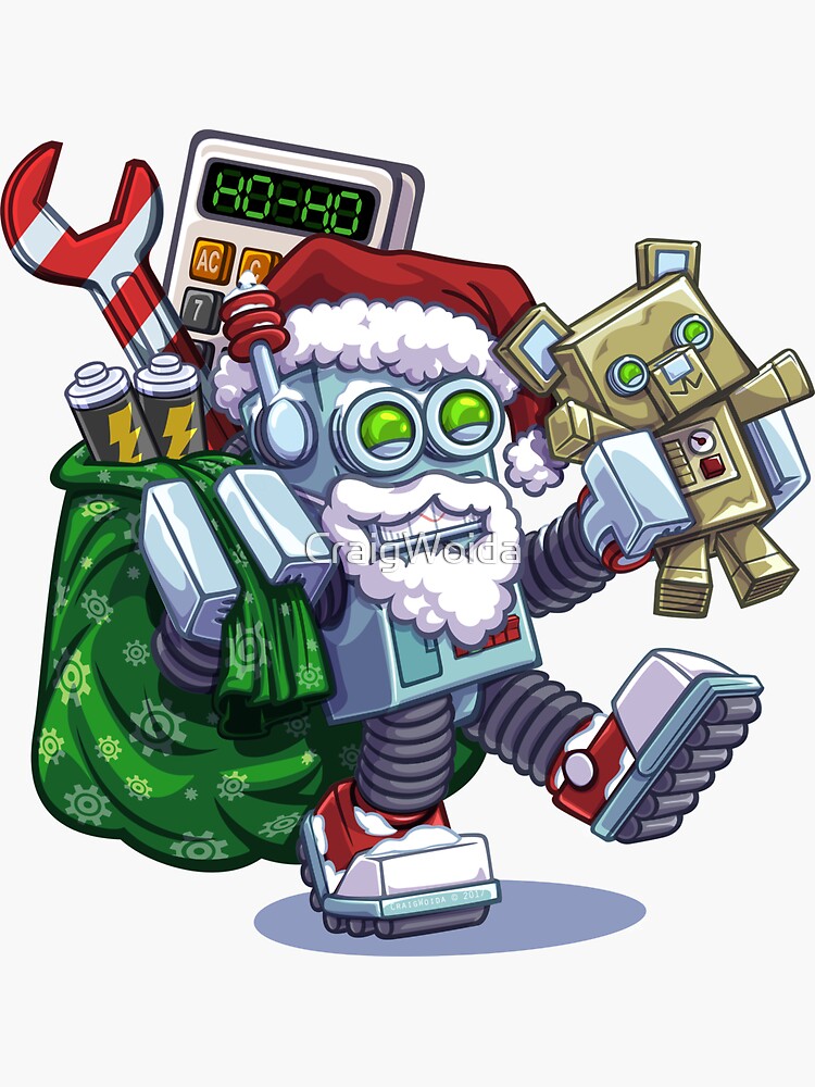 Thumbnail 3 of 3, Sticker, HolidayBot 9000, Robot designed and sold by CraigWoida.