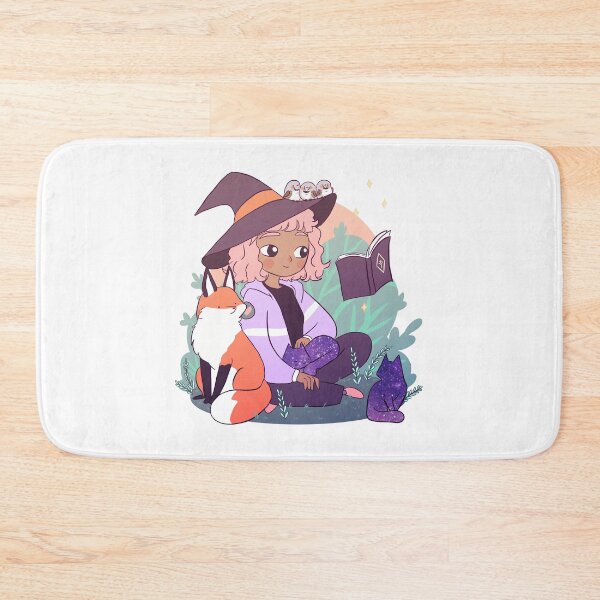 Item preview, witch with a floating book and animal friends illustration- fox space cats and zebra finch designed and sold by Yarafantasyart.