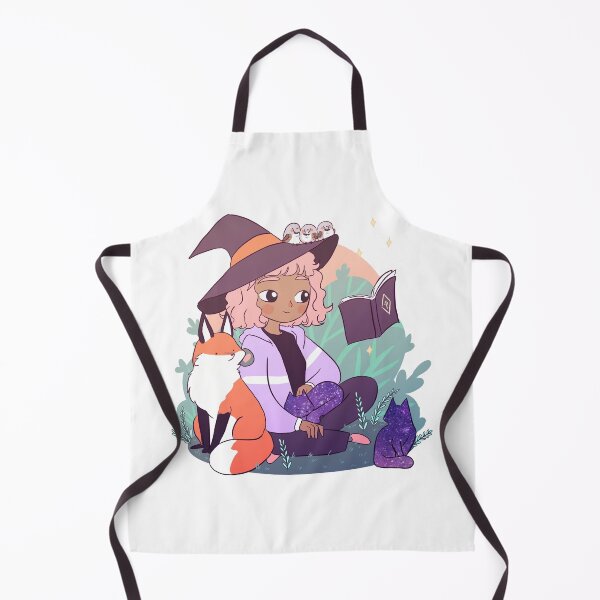 Item preview, witch with a floating book and animal friends illustration- fox space cats and zebra finch designed and sold by Yarafantasyart.