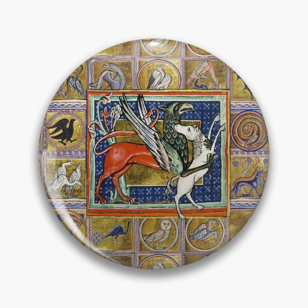 Item preview, MEDIEVAL BESTIARY,RED GRYPHON AND WHITE HORSE, FANTASTIC ANIMALS IN GOLD BLUE COLORS designed and sold by BulganLumini.