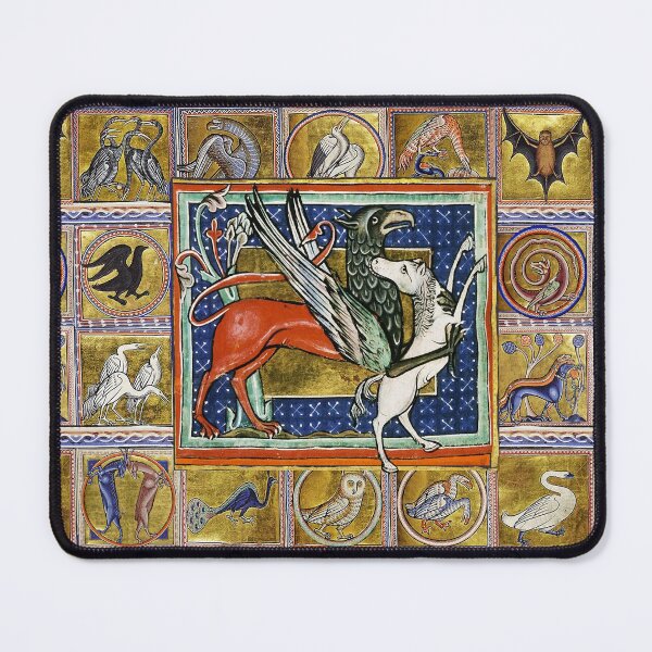 Item preview, MEDIEVAL BESTIARY,RED GRYPHON AND WHITE HORSE, FANTASTIC ANIMALS IN GOLD BLUE COLORS designed and sold by BulganLumini.