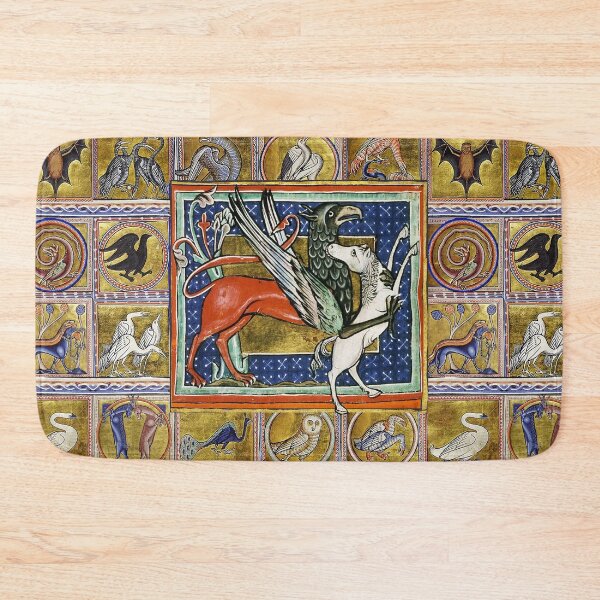 Item preview, MEDIEVAL BESTIARY,RED GRYPHON AND WHITE HORSE, FANTASTIC ANIMALS IN GOLD BLUE COLORS designed and sold by BulganLumini.