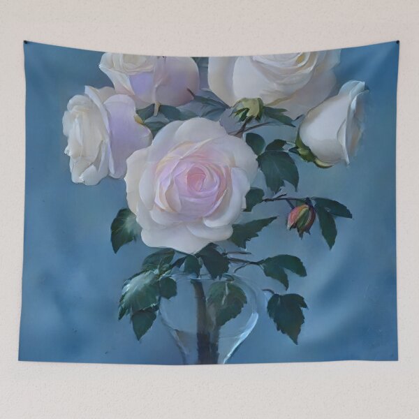 Item preview, Rosas rosas blancas en un jarrón de cristal designed and sold by DiscoGypsyFish.