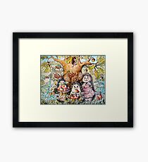 Family hedgehogs watercolor, autumn paintings landscape Framed Print